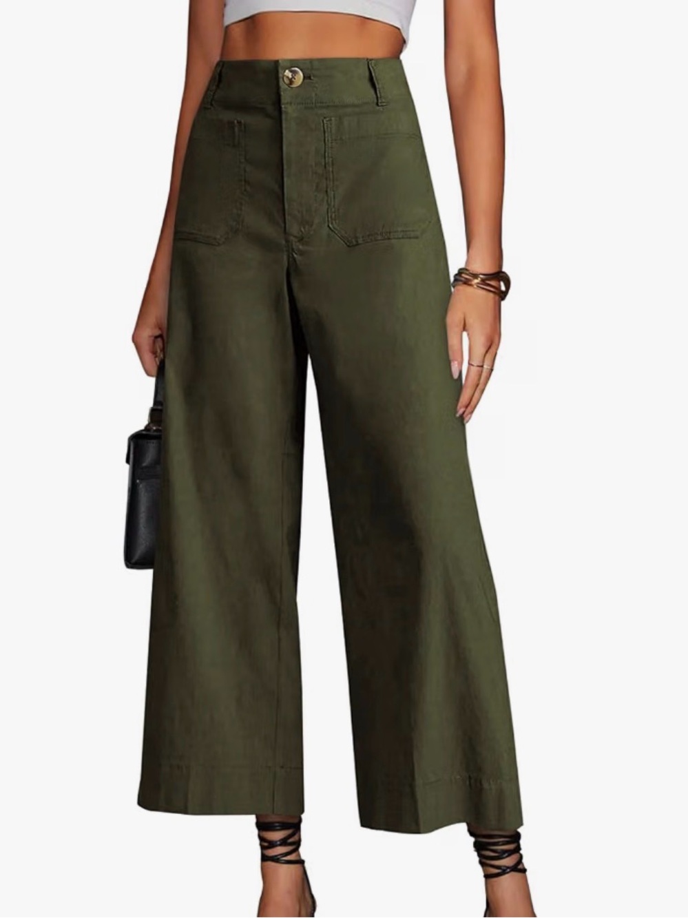 Wide Leg High-Waist Pants in Olive Green